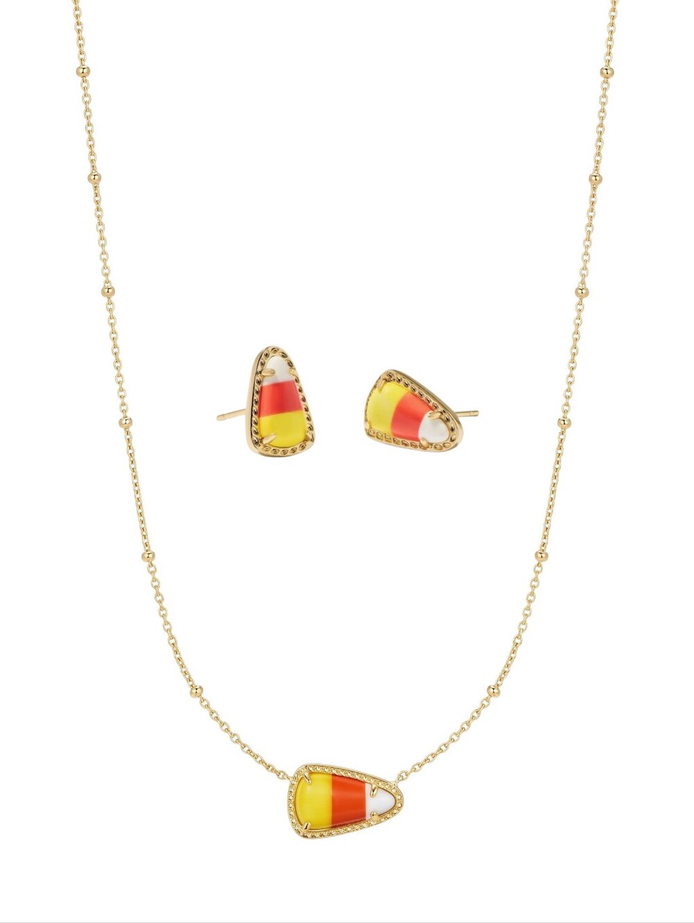 Kendra Scott Gold-Tone Yellow & Orange Enamel Necklace and Studs